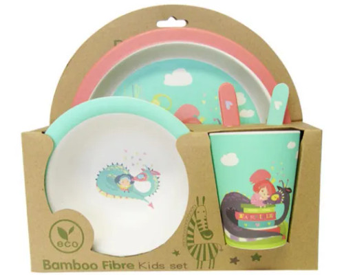 Dragon and friends bamboo fibre round plate and tumbler set