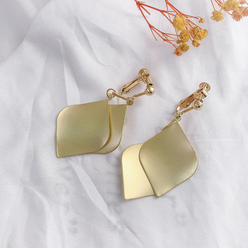 twin gold leaf shape  clip-on earrings