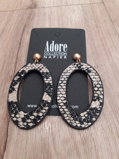 snakeskin print oval hoop earrings on post