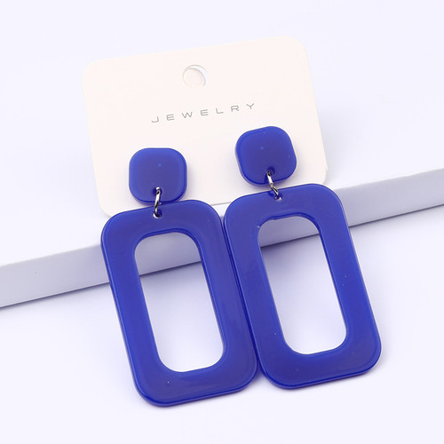 Royal Blue rectangle acrylic earrings hung from square stud on posts