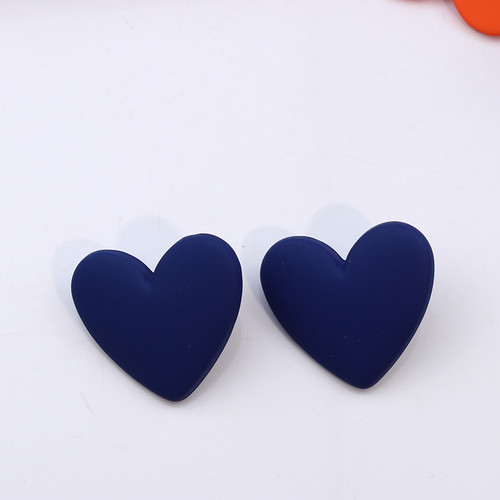 Big heart shaped stud earrings on s925 posts - dark blue