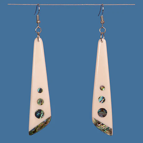 Bone drop earrings with Paua Shell inlay