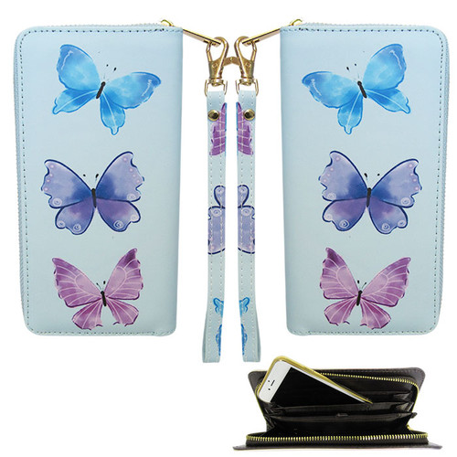 RFID Blocking Wallet - Butterflies on blue background