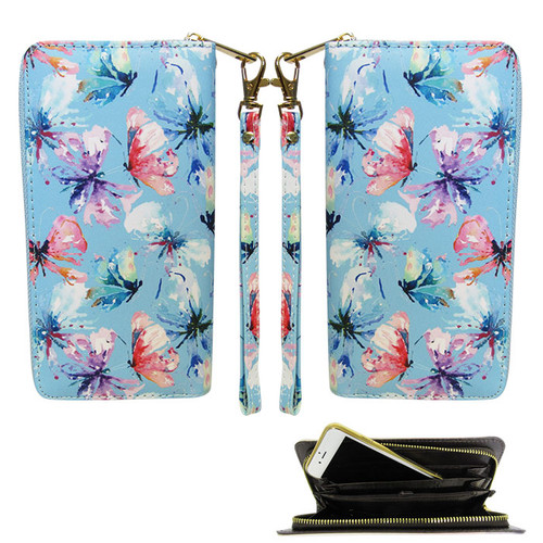 RFID Wallet - watercolour style butterflies on blue background