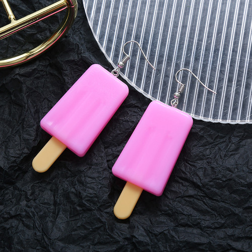 icw block on stick, hook earrings - Pink