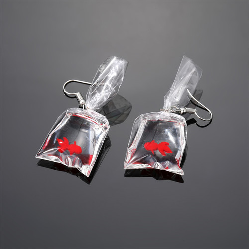 Goldfish in a bag earring on hook