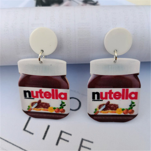 Jar of Nutella earrings hung from stud on posts
