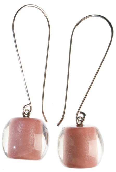 Zsiska colourful bead resin earring - pink on long hook