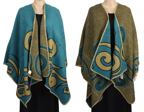 Reversible cape with curls design - teal