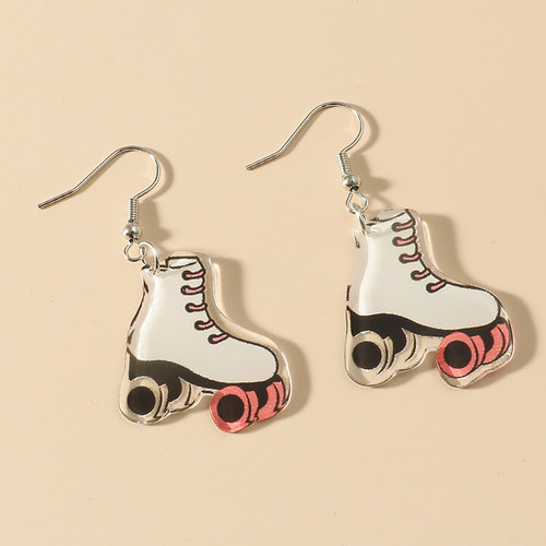 acrylic 2D white roller skate earrings on hook