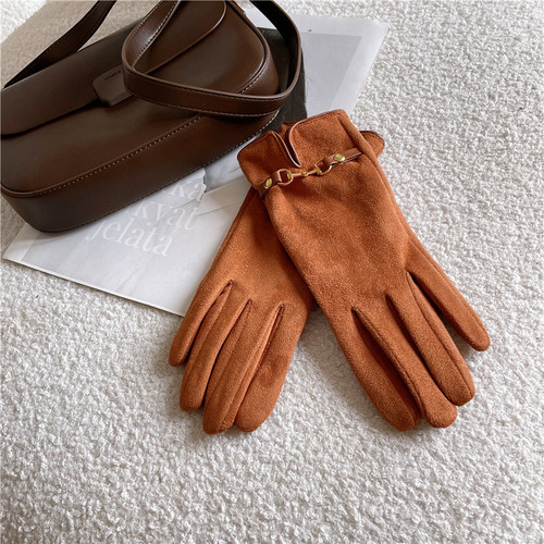 Womens Fashion Suede Gloves - brown
