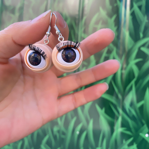 blinking eyeballs earrings on hooks - comes with brown eyes or blue eyes