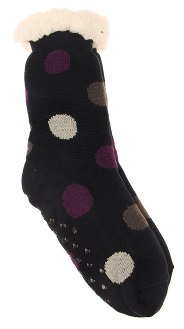 Warm fleece socks with non-slip soles - spot pattern on navy socks