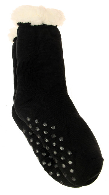 Warm fleece socks with non-slip soles - black colour socks (comes in med or large