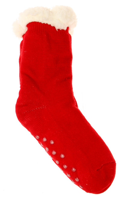 Warm fleece socks with non-slip soles - red socks