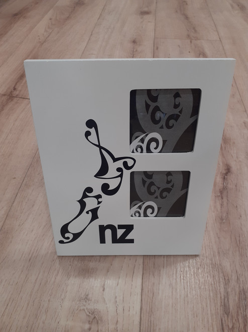 NZ Map design on white photo frame to fit  2 x 3 inch x 3 inch photos