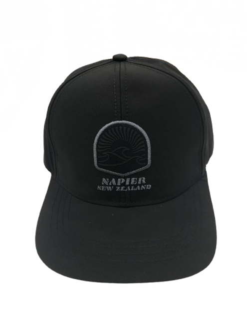 Napier, New Zealand black cap with art deco inspired triwave design- Black