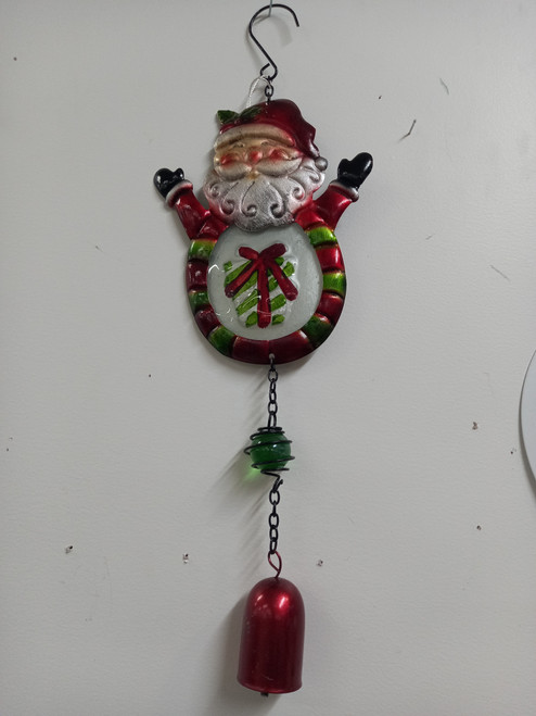 Indoor / Outdoor Christmas hanger with bell - Santa with gift
