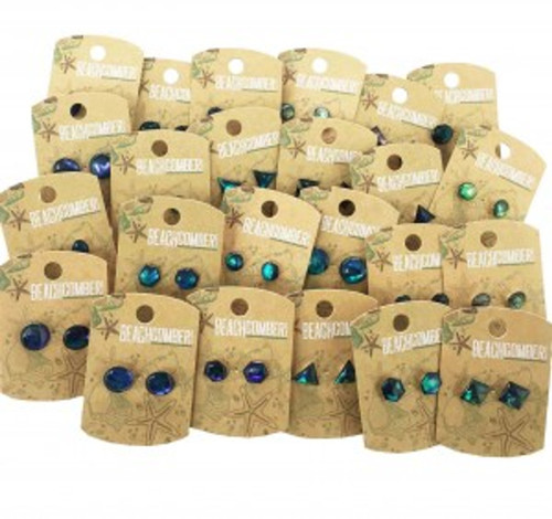 Assorted shape Natural and Blue Paua stud earrings (price per pair)