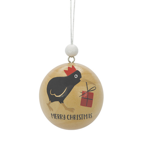 Wooden New Zealand kiwi Christmas bauble
