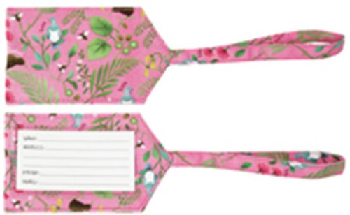 Luggage tag - pink with NZ birds and fauna