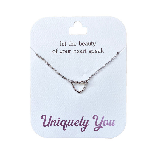 Simple silver coloured heart pendant on chain