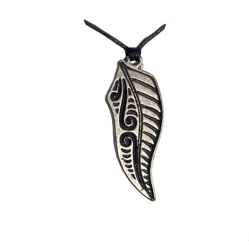 Silver Fern design with Koru and leaf design - Pewter pendant on cord