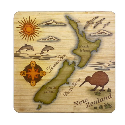 Bamboo coaster - NZ Map