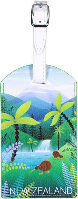New Zealand luggage and bag tag featuring a kiwi bird scene
