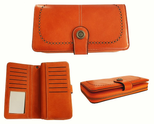 Ladies wallet - perforated pattern - orange