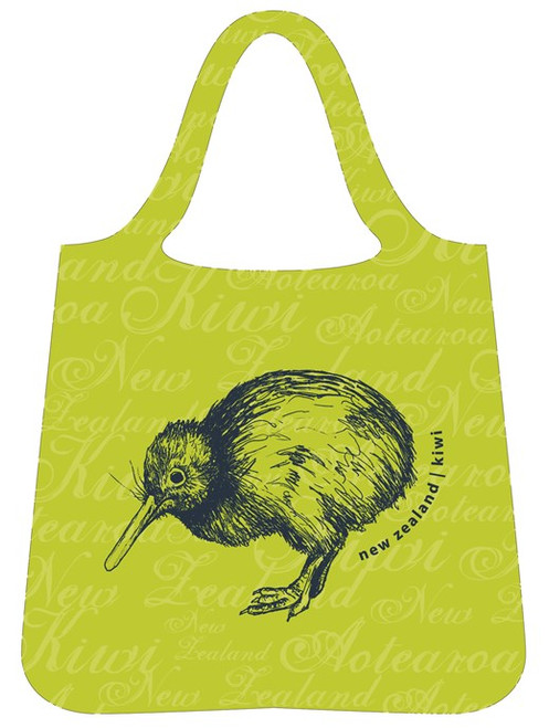 Eco Friendly Folding Bag with NZ Kiwi on lime green