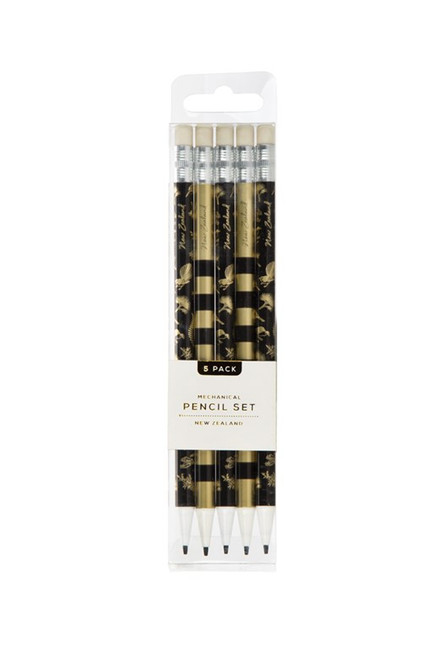 Mechanical Pencil with black and gold birds - set of 5 in pk