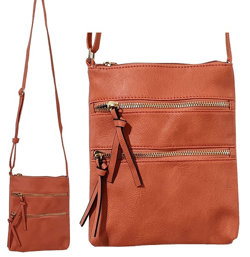 Cross body bag with top zip and 2 side pockets and an inside pocket - Peach