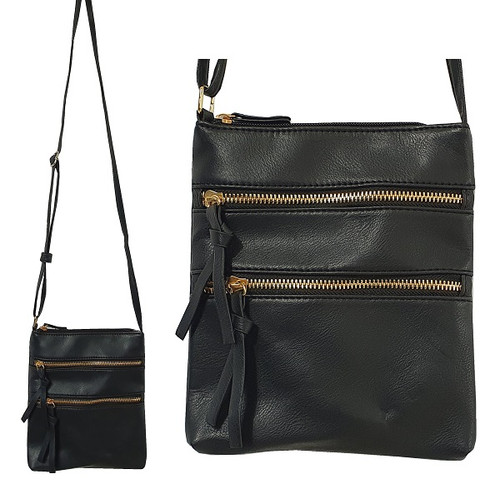 Cross body bag with top zip and 2 side pockets and an inside pocket - black