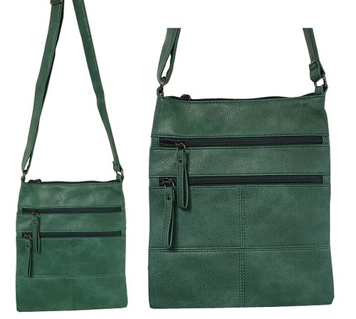 Cross Body bag with square stitching design and 5 zips - light green
