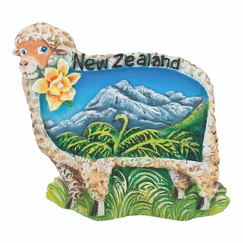 NZ Fridge Magnet - Sheep with mountain scene