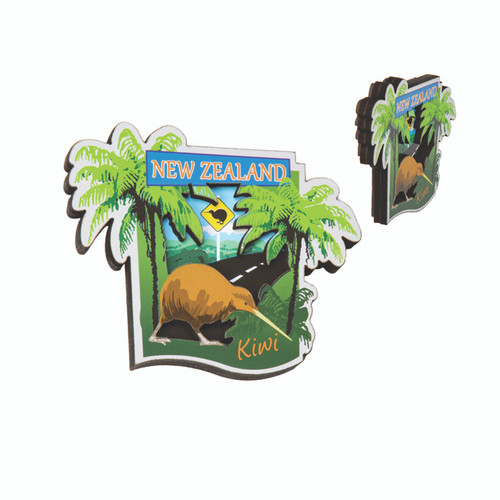 NZ Fridge Magnet - wooden 3D Kiwi Crossing