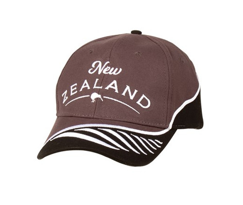 NZ Kiwi design Cotton baseball Cap- Dark Brown with white embroidery