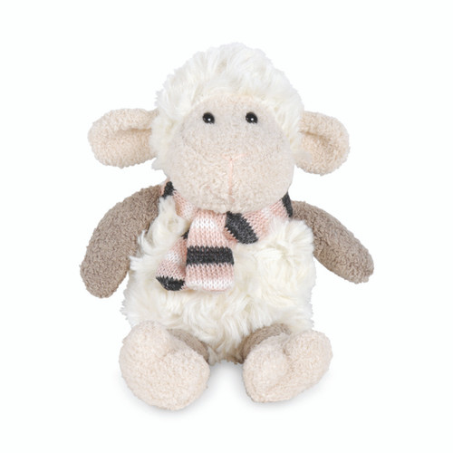 Soft Toy sheep with knitted pink stripe scarf 12cm