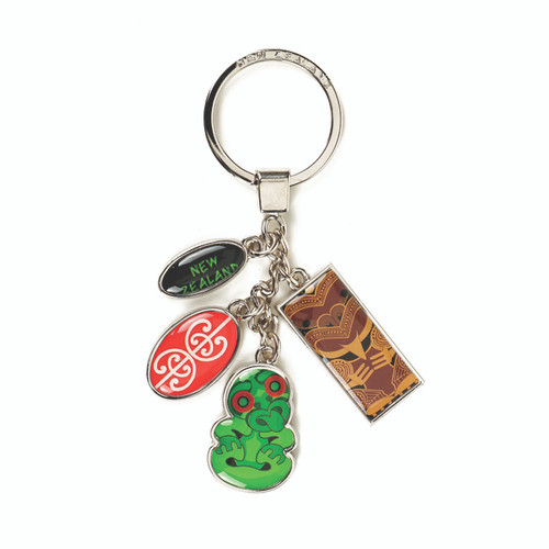 NZ Keyring - metal Tiki and Maori style charms