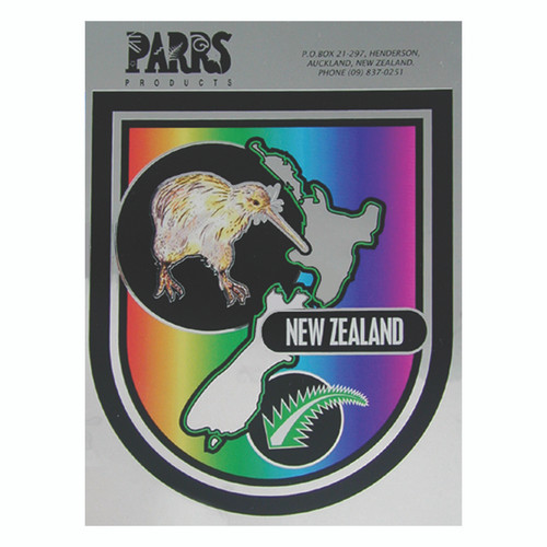 NZ Sticker foil with Kiwi Map and fern design