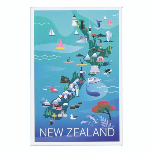 Metal Fridge Magnet - NZ map with icons