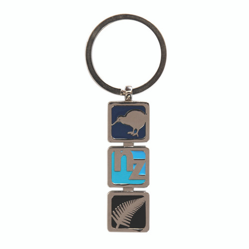 NZ Keyring - metal 3 squares , NZ, Kiwi, fern