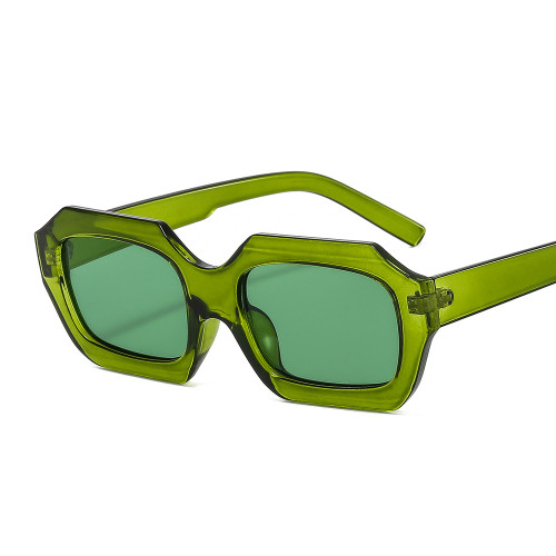 Rounded hexagon shaped fashion sunglasses - green frame and green lens