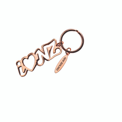 NZ Keyring - I love NZ in rose gold colour