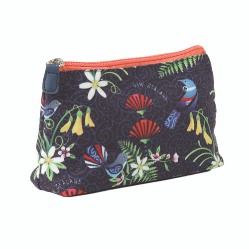 NZ Cosmetic Bag with NZ Bird and Floral fauna