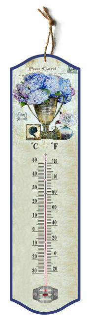 Wall thermometer - Post Card Blue Hydranga (8cm x 27cm)