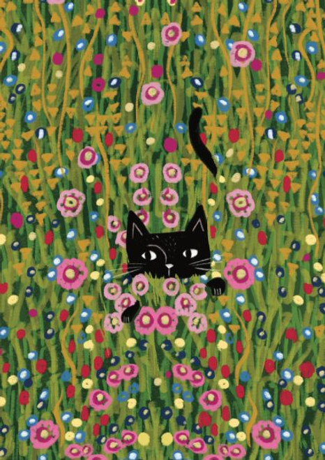 Greetings Card - Cat in Klimt Garden