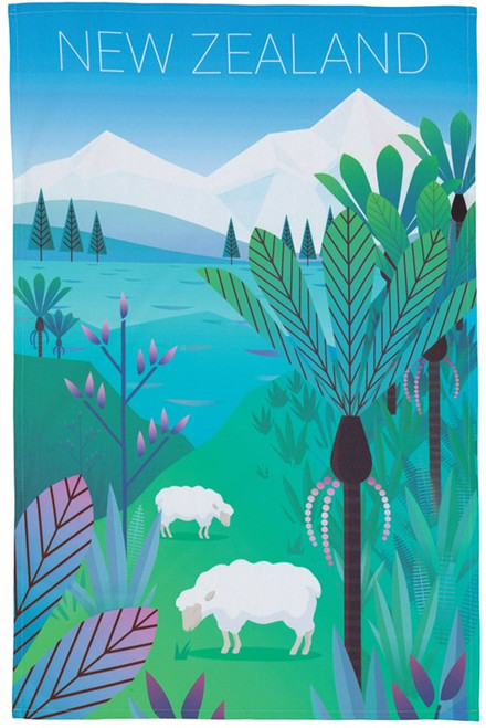 New Zealand sheep landscape 100% cotton tea towel