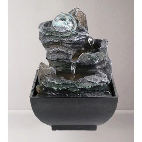 Rocks and spinning ball desktop water feature with LED light